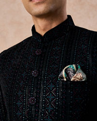 Manyavar Men Teal Velvet Sensation Jodhpuri Suit