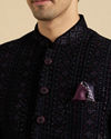 Manyavar Men Grandeur Velvet Blue Suit Set