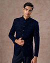 Manyavar Men Velvet Royal Blue Jodhpuri Suit