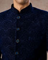 Manyavar Men Velvet Royal Blue Jodhpuri Suit