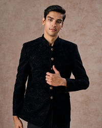 Manyavar Men Black Velvet Jodhpuri Suit