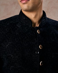 Manyavar Men Black Velvet Jodhpuri Suit