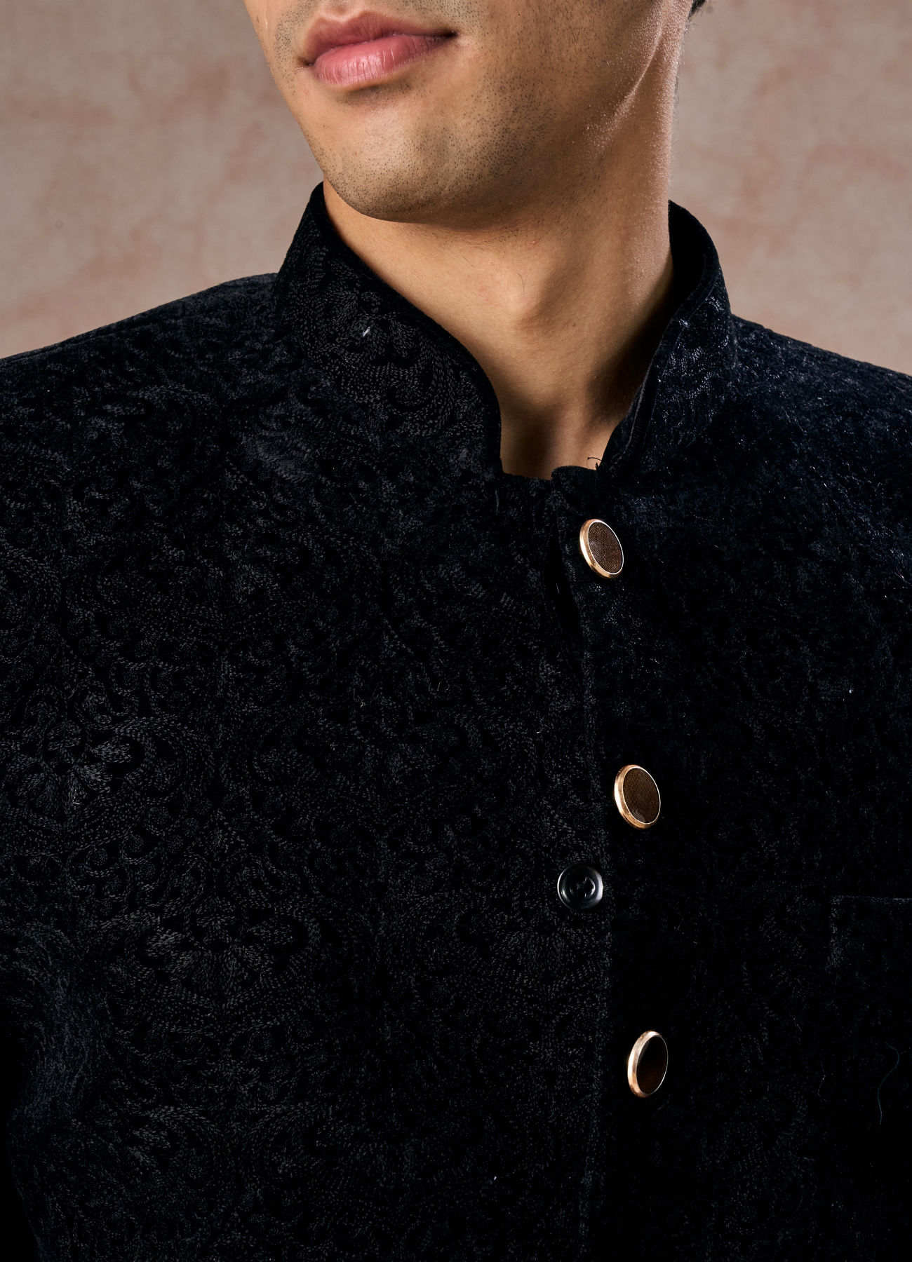 Manyavar Men Black Velvet Jodhpuri Suit