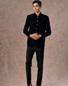 Manyavar Men Black Velvet Jodhpuri Suit