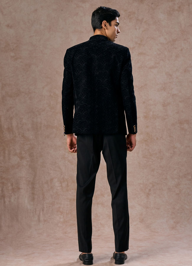 Manyavar Men Black Velvet Jodhpuri Suit