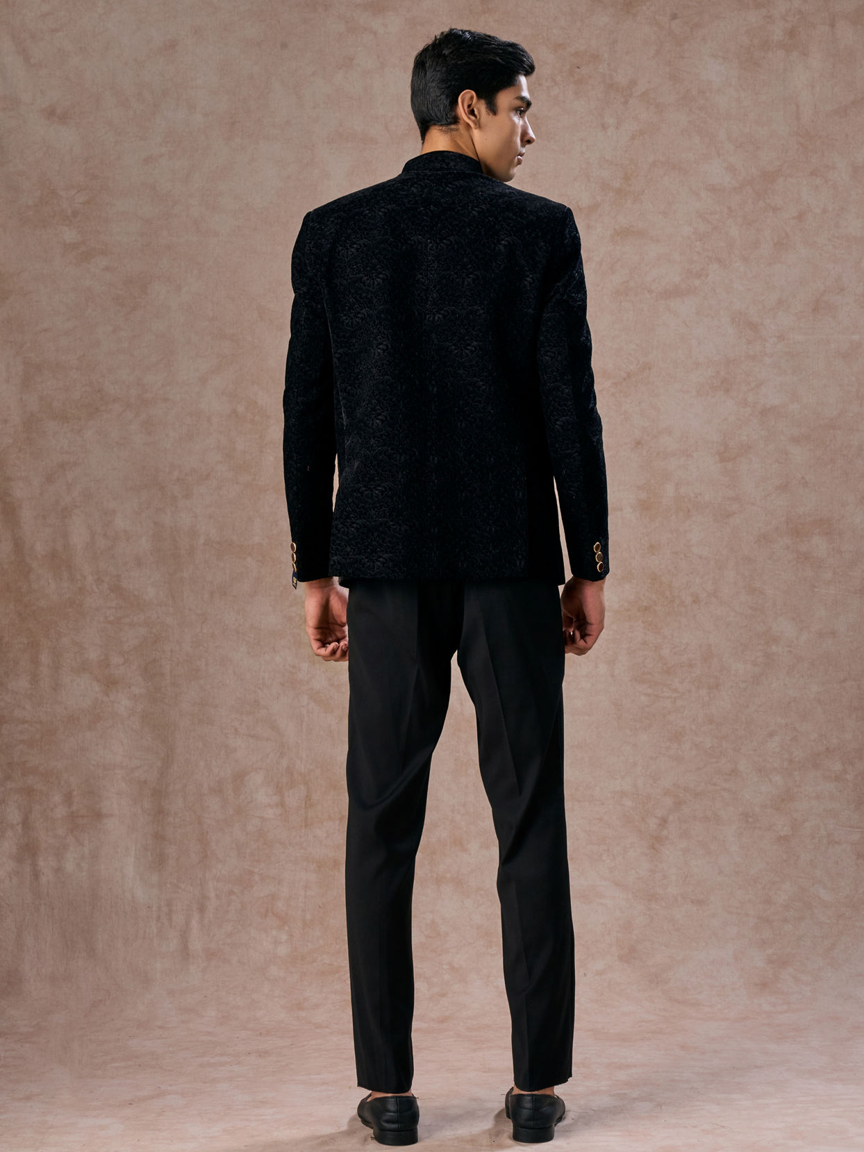 Manyavar Men Black Velvet Jodhpuri Suit