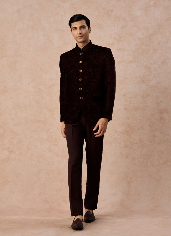 Manyavar Men Wine Toned Regal Jodhpuri Suit