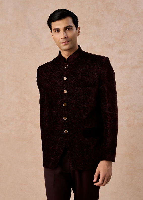 Manyavar Men Wine Toned Regal Jodhpuri Suit