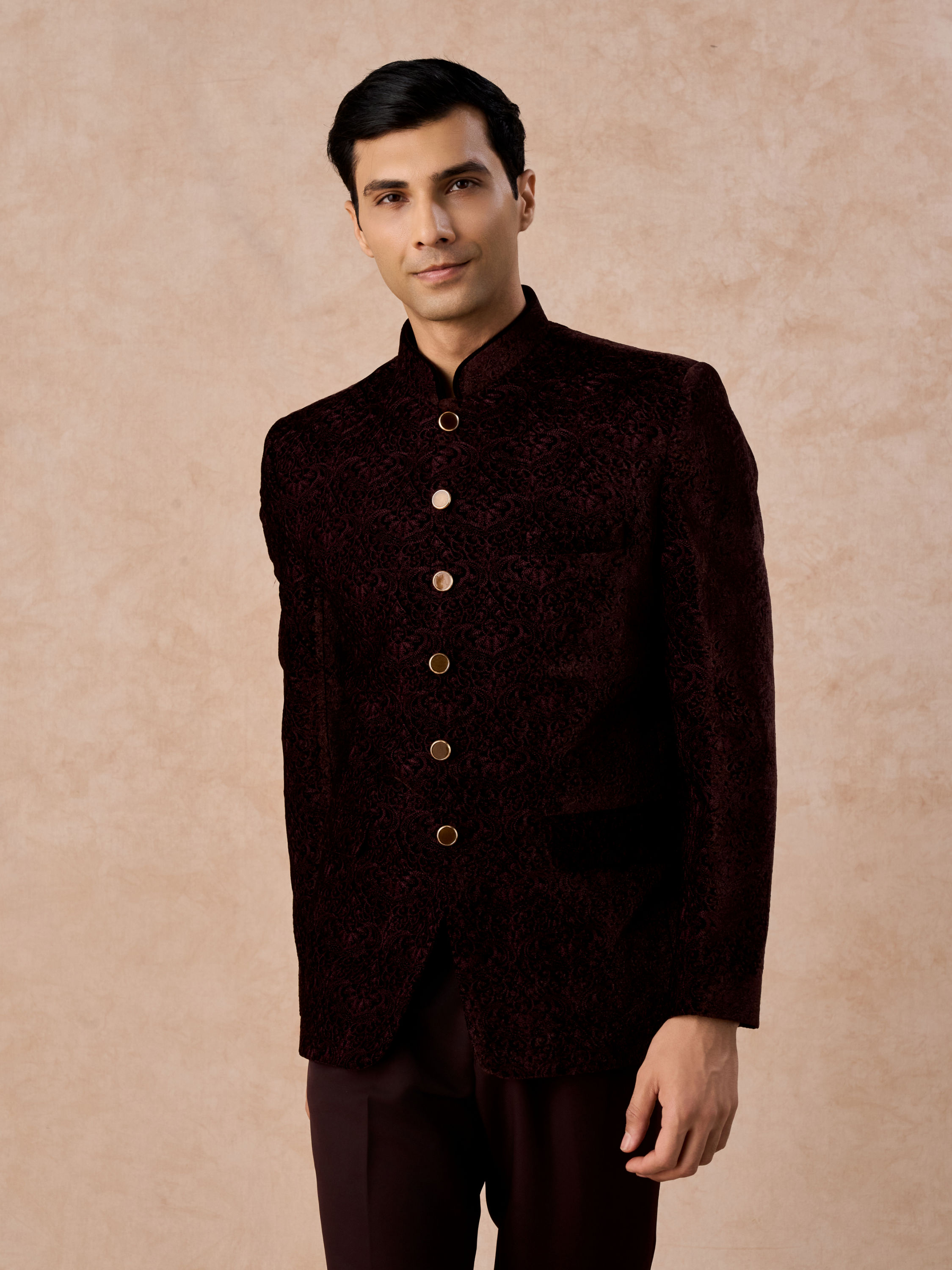 Manyavar Men Wine Toned Regal Jodhpuri Suit