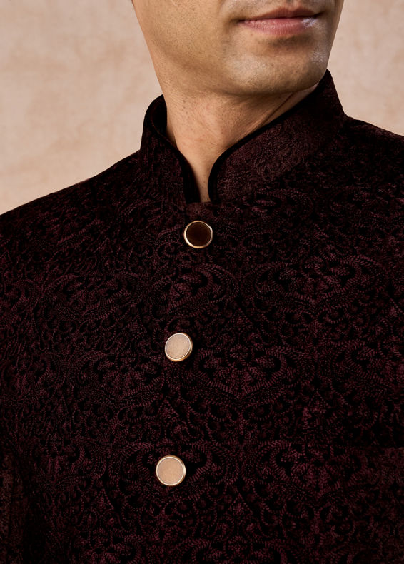 Manyavar Men Wine Toned Regal Jodhpuri Suit