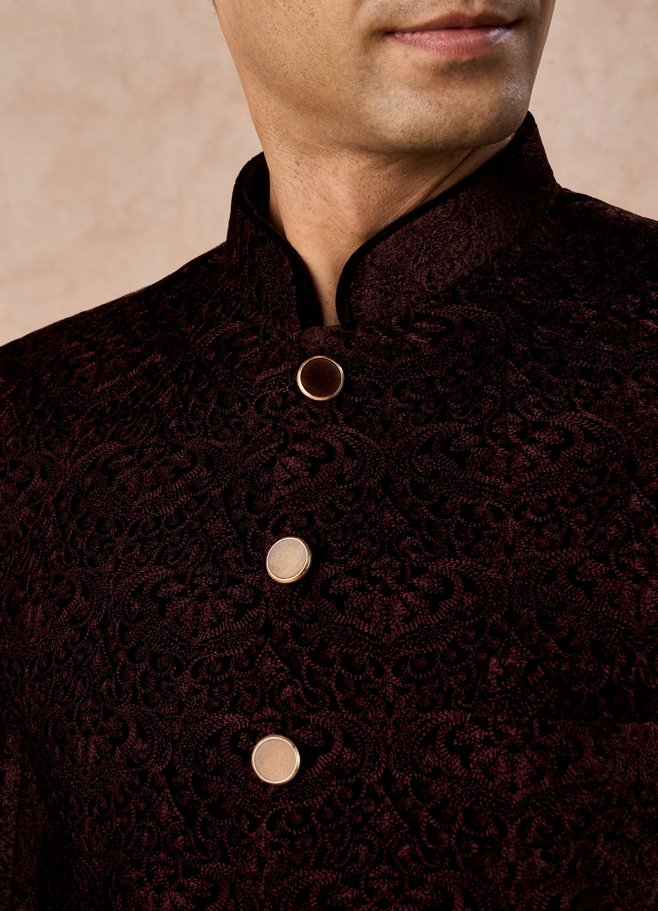 Manyavar Men Wine Toned Regal Jodhpuri Suit