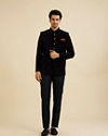 Manyavar Men Indigo Blue And Wine Bel Buti Patterned Jodhpuri Set