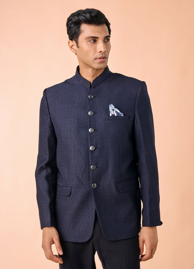 Manyavar Men Majestic Dark Blue Jodhpuri Suit