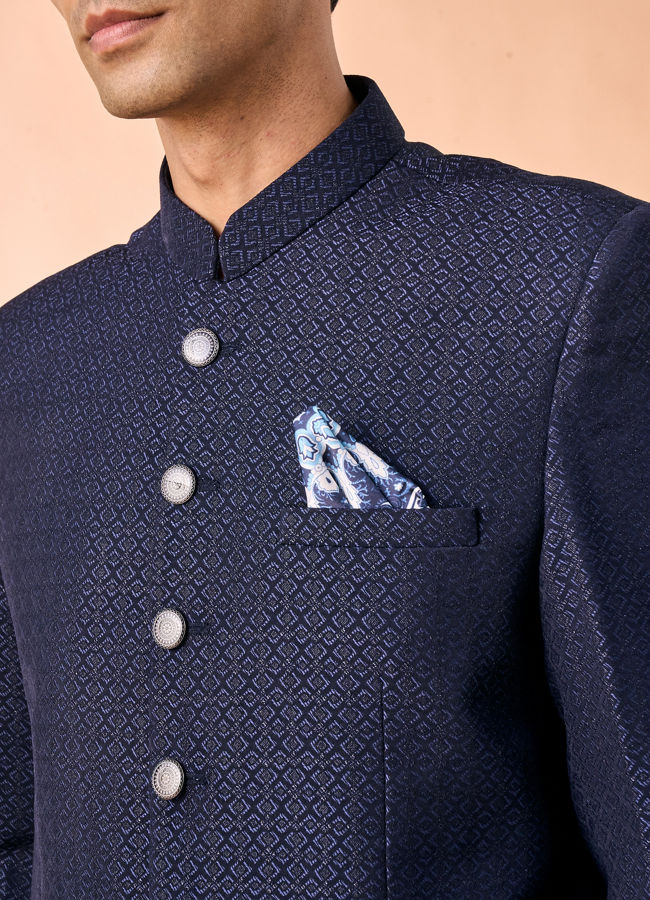 Manyavar Men Majestic Dark Blue Jodhpuri Suit