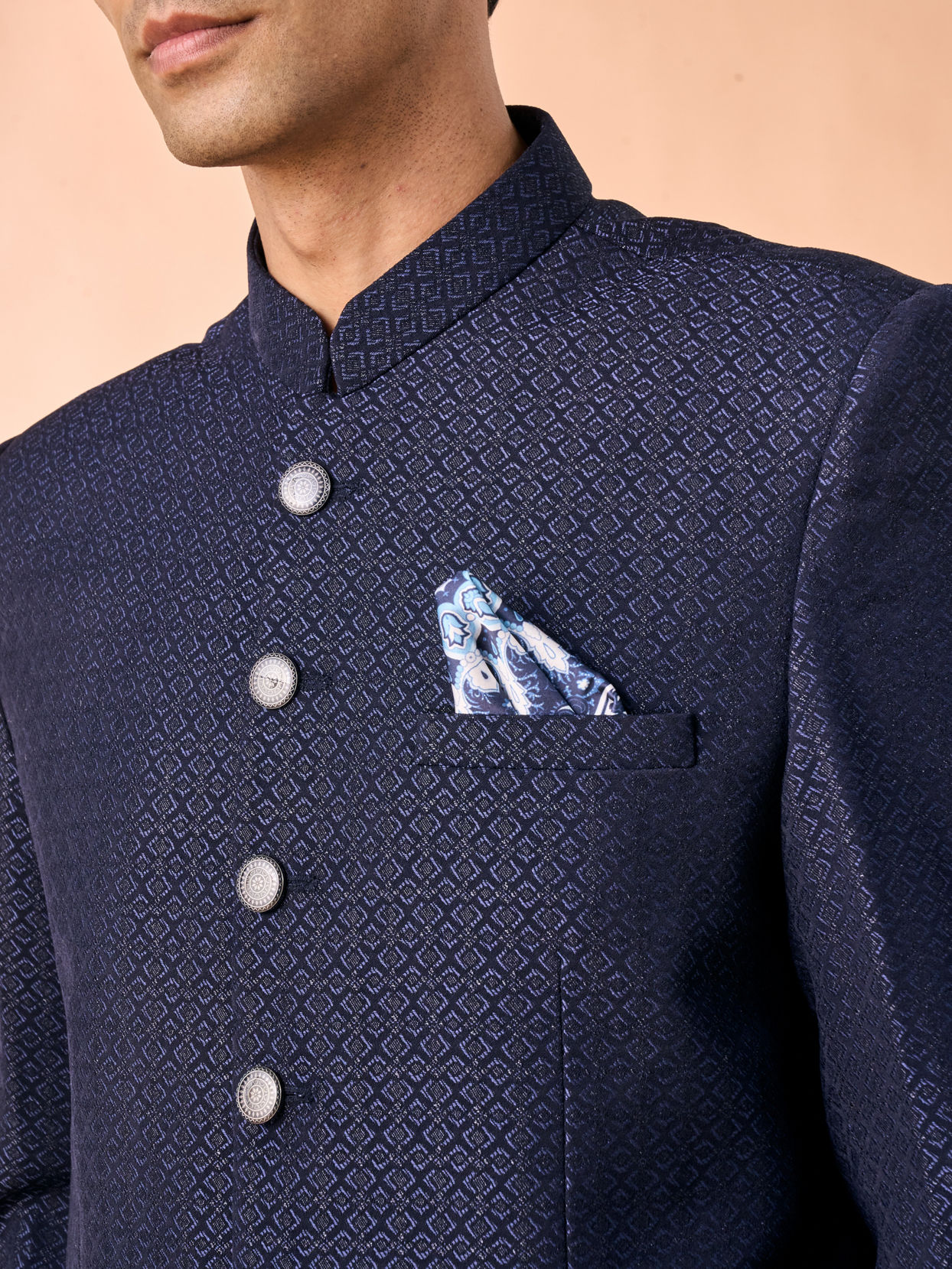 Manyavar Men Majestic Dark Blue Jodhpuri Suit