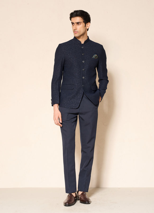 Manyavar Men Blue Majesty Rayon Suit Set