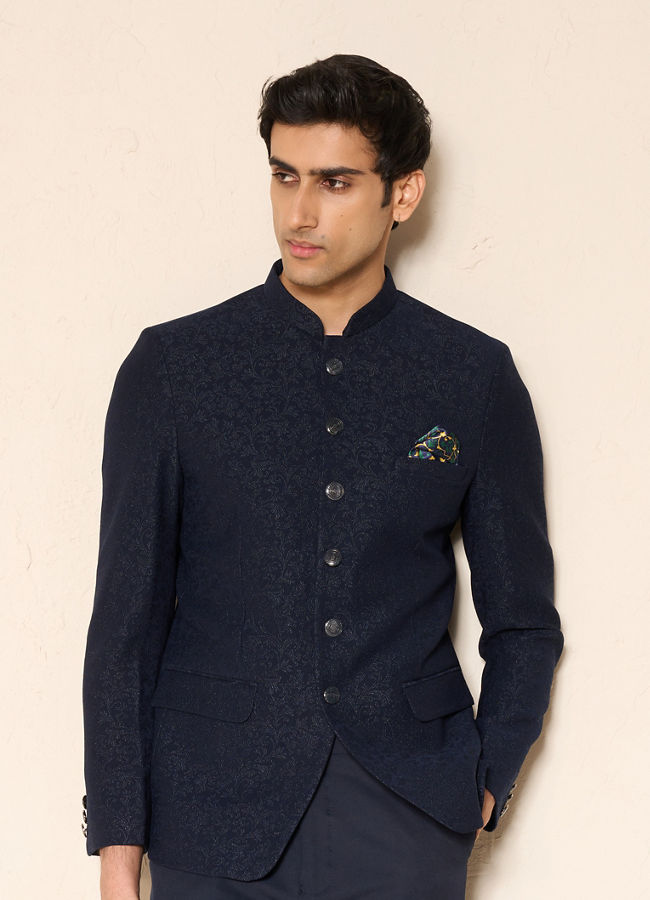 Manyavar Men Blue Majesty Rayon Suit Set