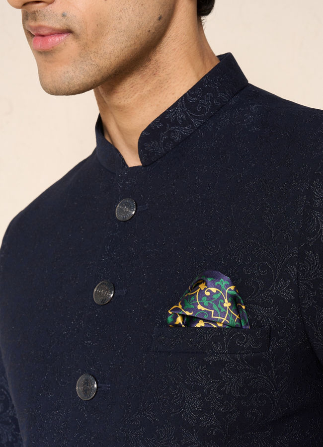 Manyavar Men Blue Majesty Rayon Suit Set