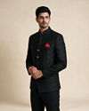 Manyavar Men Black Blended Rayon Jodhpuri Suit with Embroidery