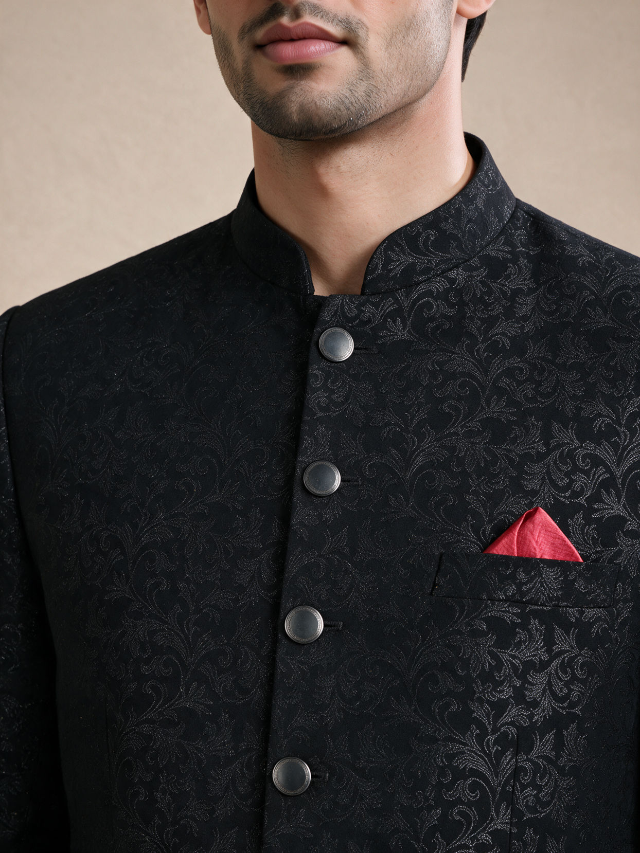Manyavar Men Black Blended Rayon Jodhpuri Suit with Embroidery