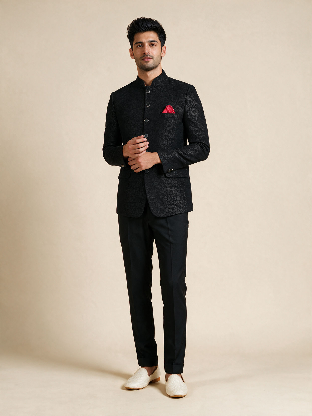 Manyavar Men Black Blended Rayon Jodhpuri Suit with Embroidery