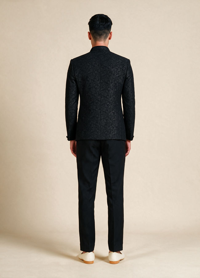 Manyavar Men Black Blended Rayon Jodhpuri Suit with Embroidery