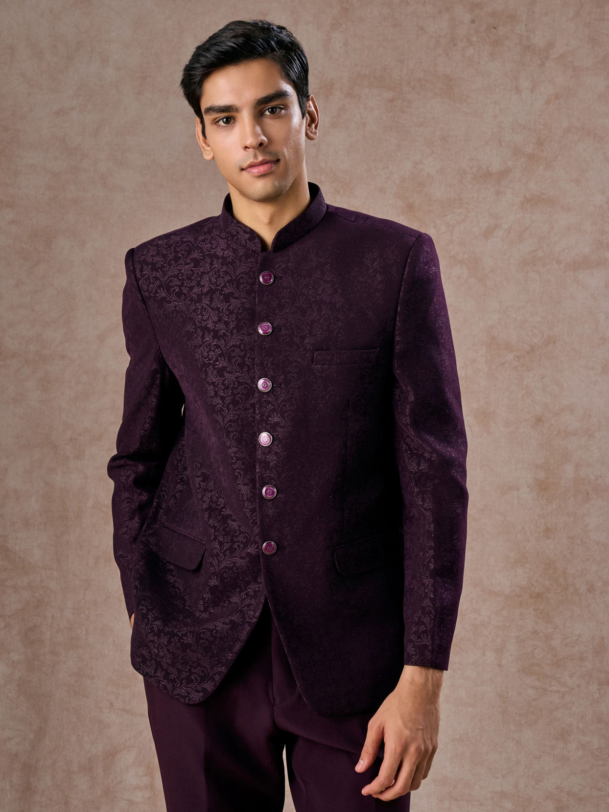 Manyavar Men Regal Purple Jodhpuri Suit