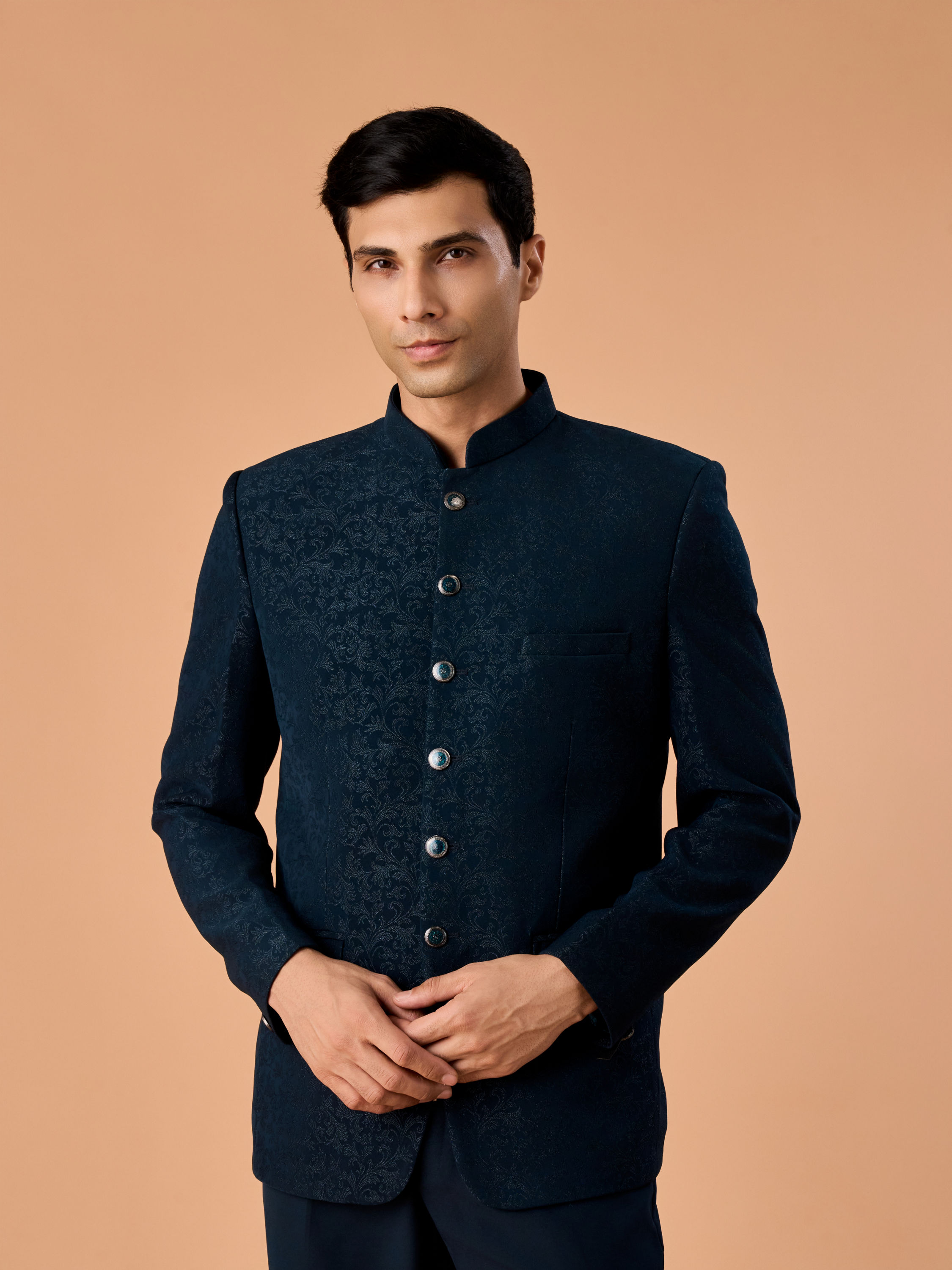 Manyavar Men Teal Blue Regalia Jodhpuri Suit