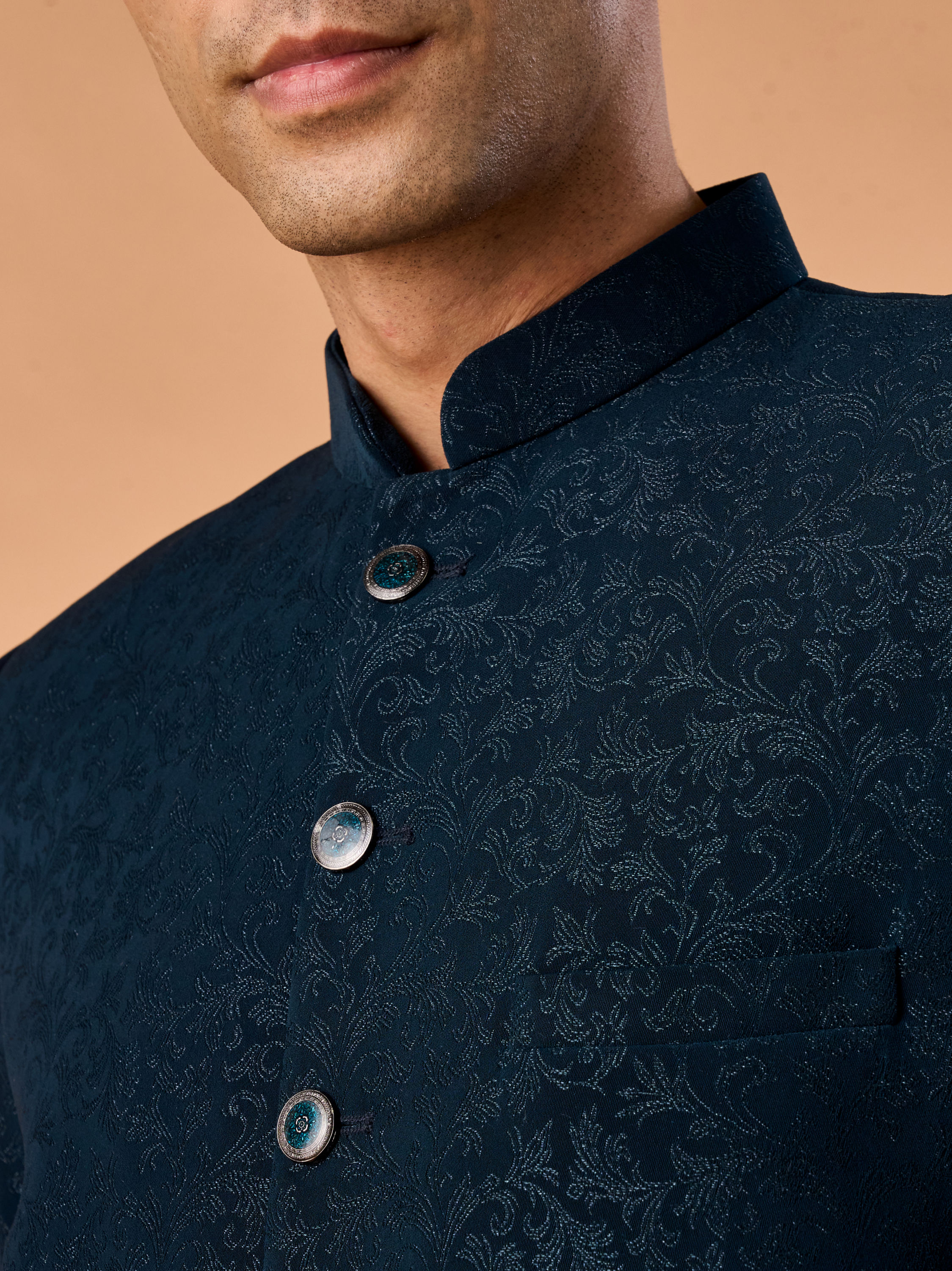 Manyavar Men Teal Blue Regalia Jodhpuri Suit