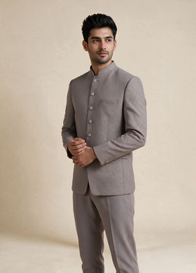 Manyavar Men Beige Blended Rayon Jodhpuri Suit