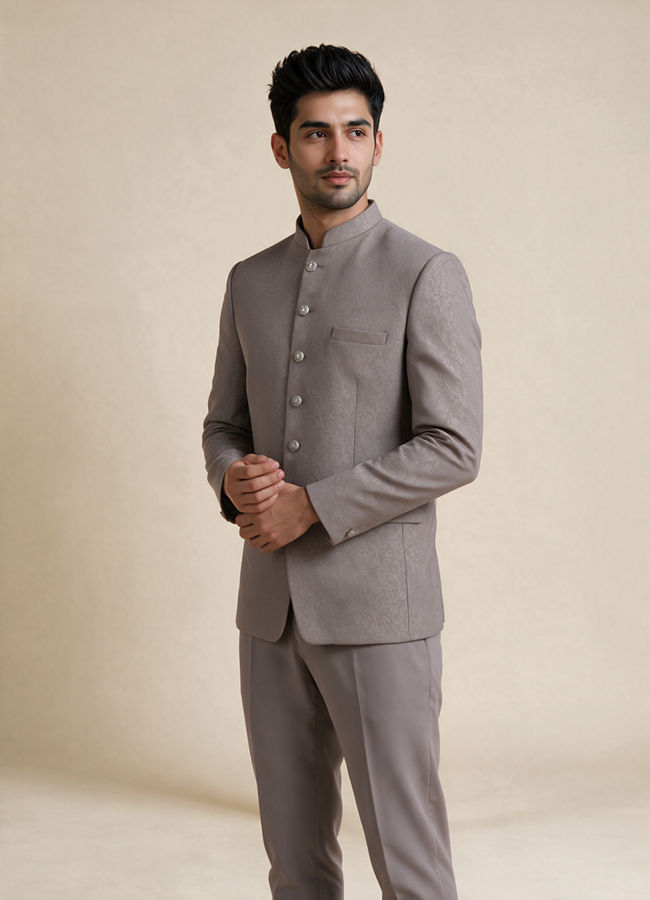 Manyavar Men Beige Blended Rayon Jodhpuri Suit
