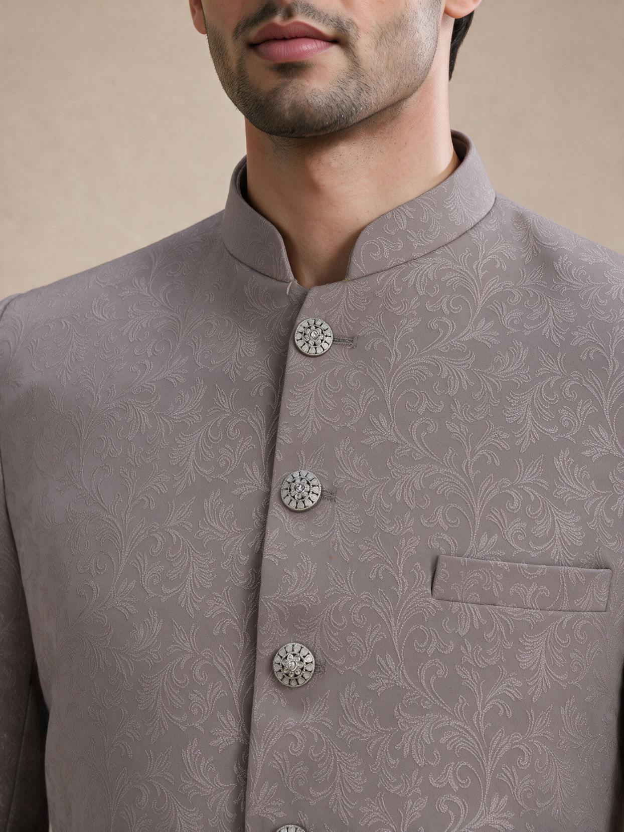 Manyavar Men Beige Blended Rayon Jodhpuri Suit
