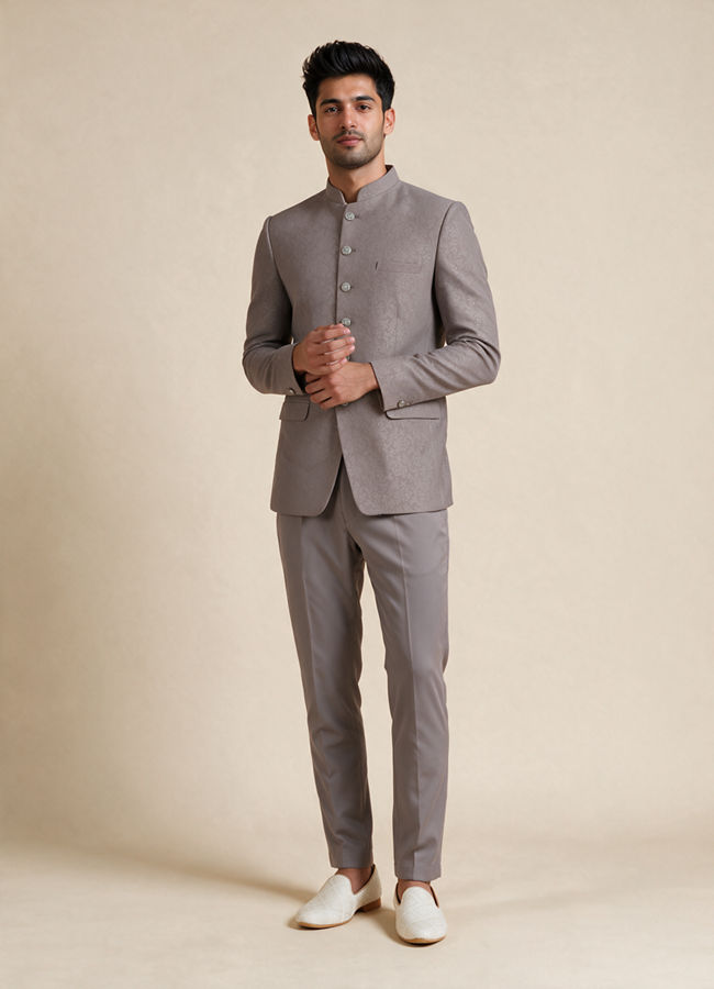 Manyavar Men Beige Blended Rayon Jodhpuri Suit