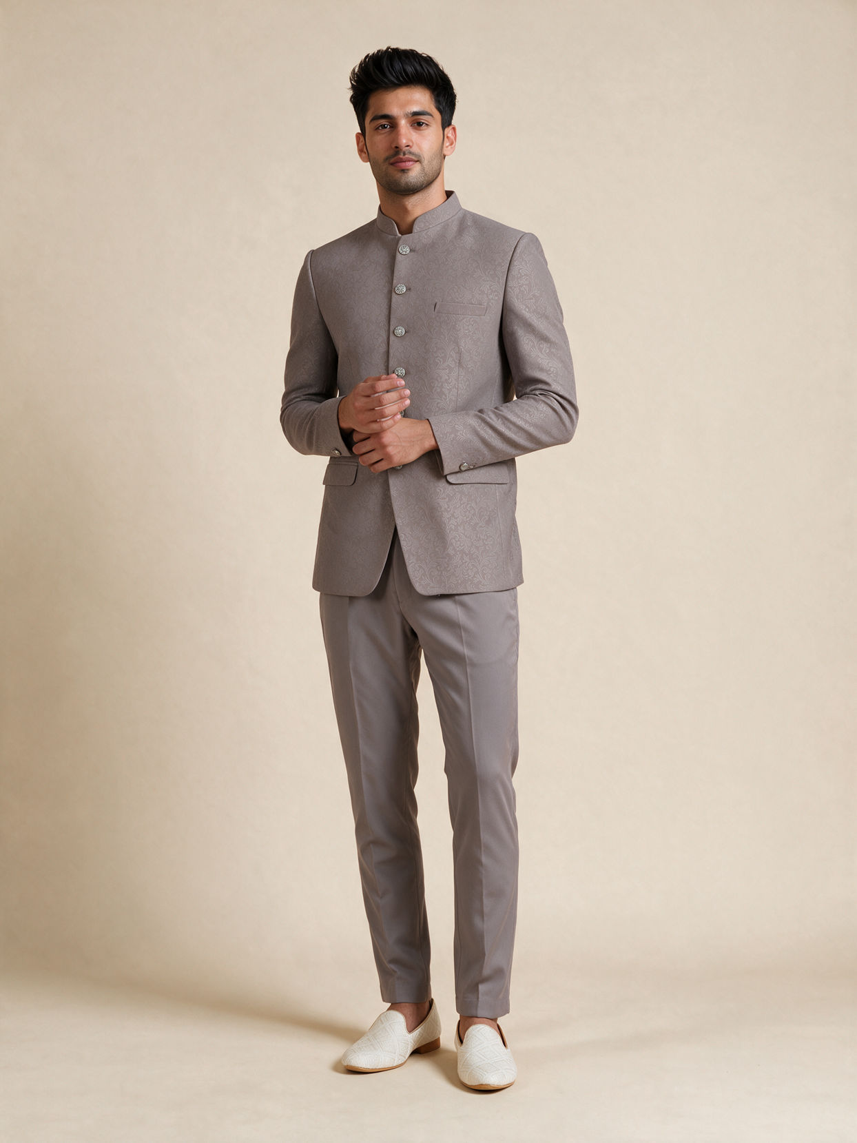 Manyavar Men Beige Blended Rayon Jodhpuri Suit