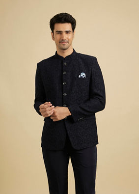 Manyavar Men Blue Majesty Rayon Suit Set