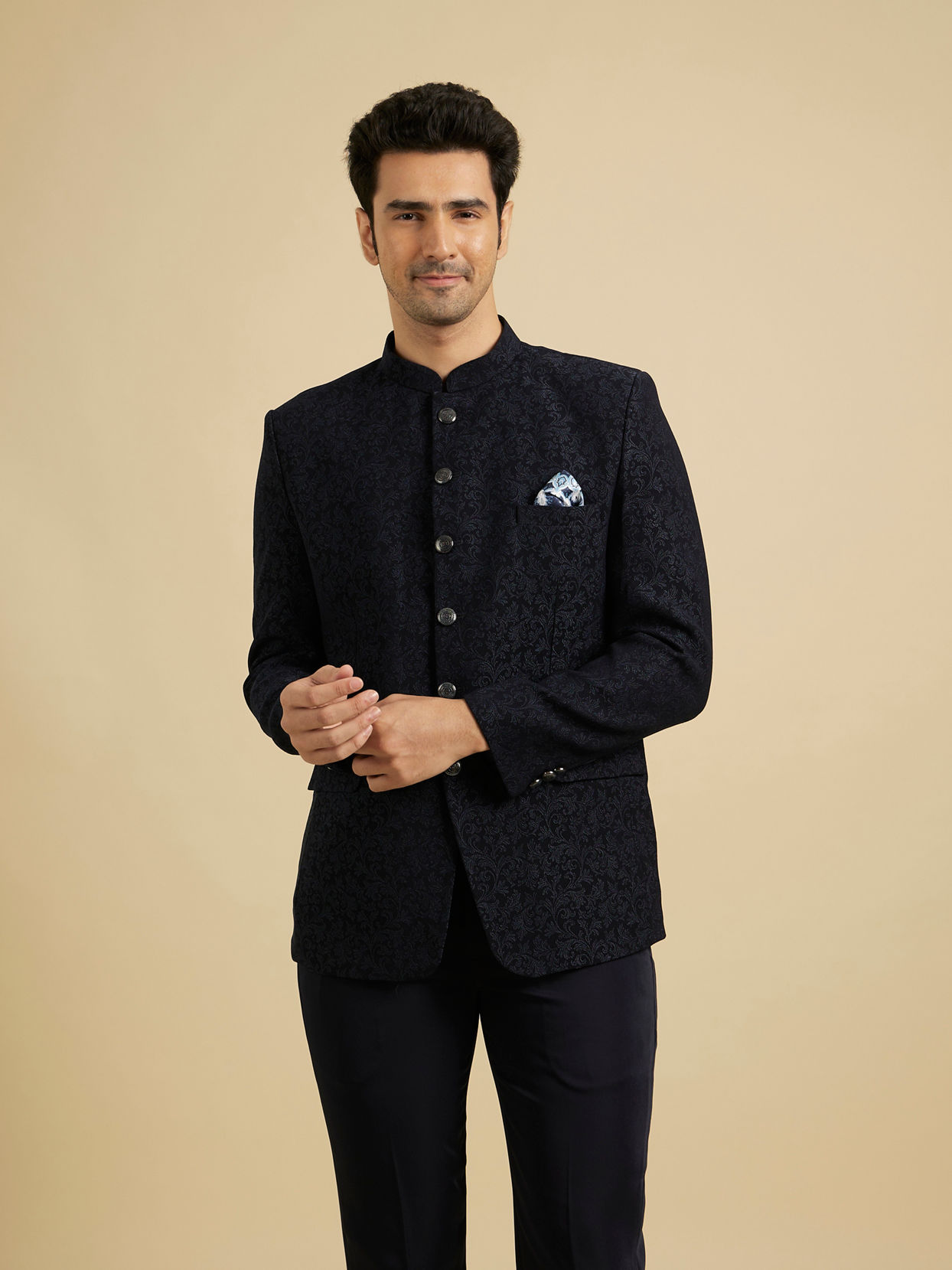 Manyavar Men Blue Majesty Rayon Suit Set