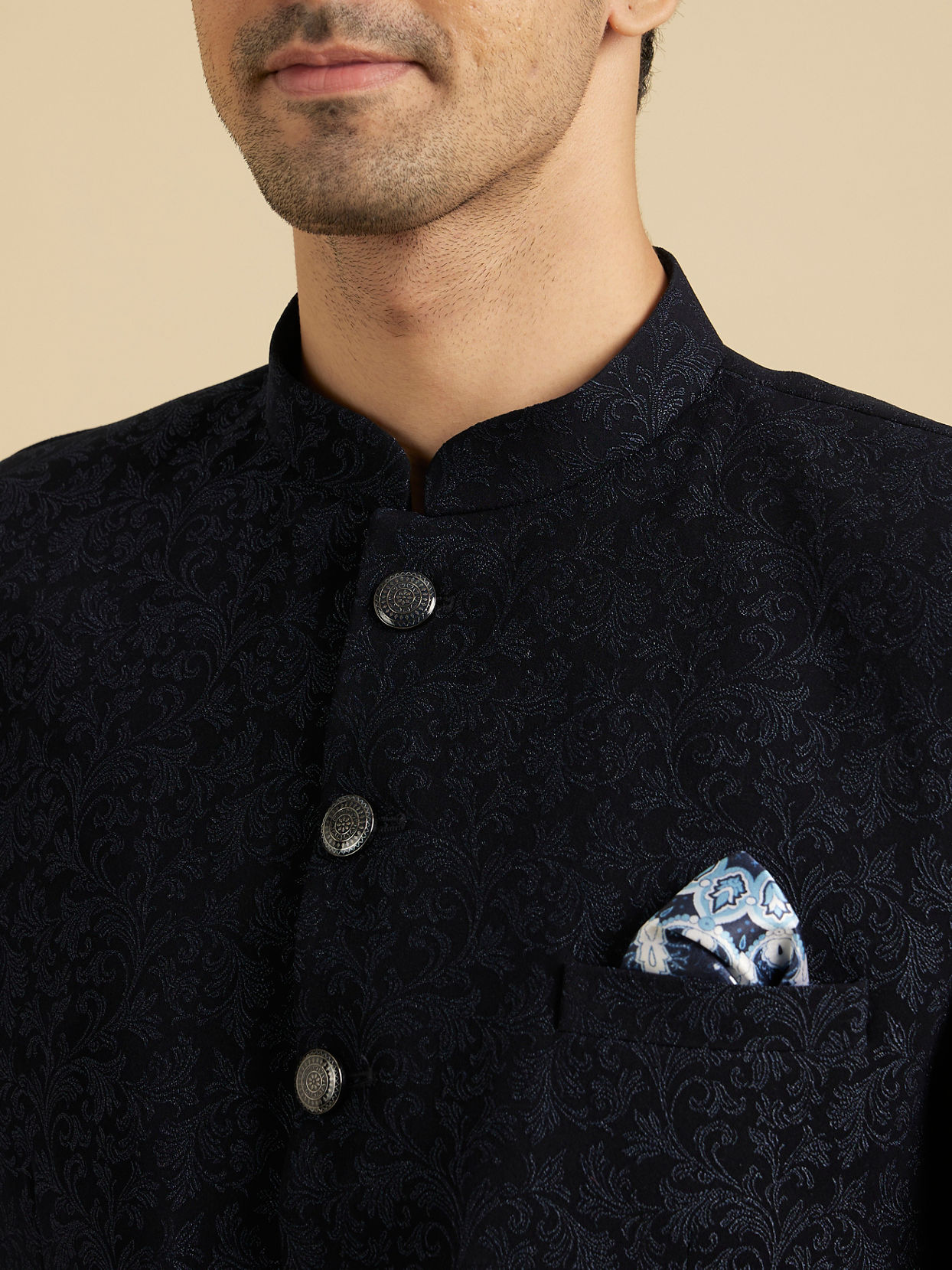Manyavar Men Blue Majesty Rayon Suit Set