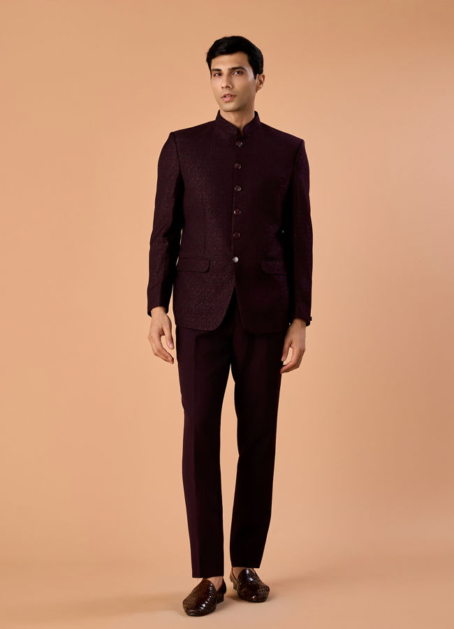 Manyavar Men Elegant Wine Jodhpuri Suit