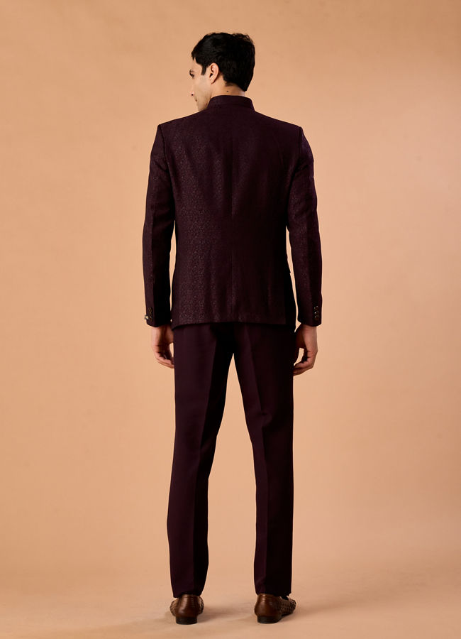 Manyavar Men Elegant Wine Jodhpuri Suit