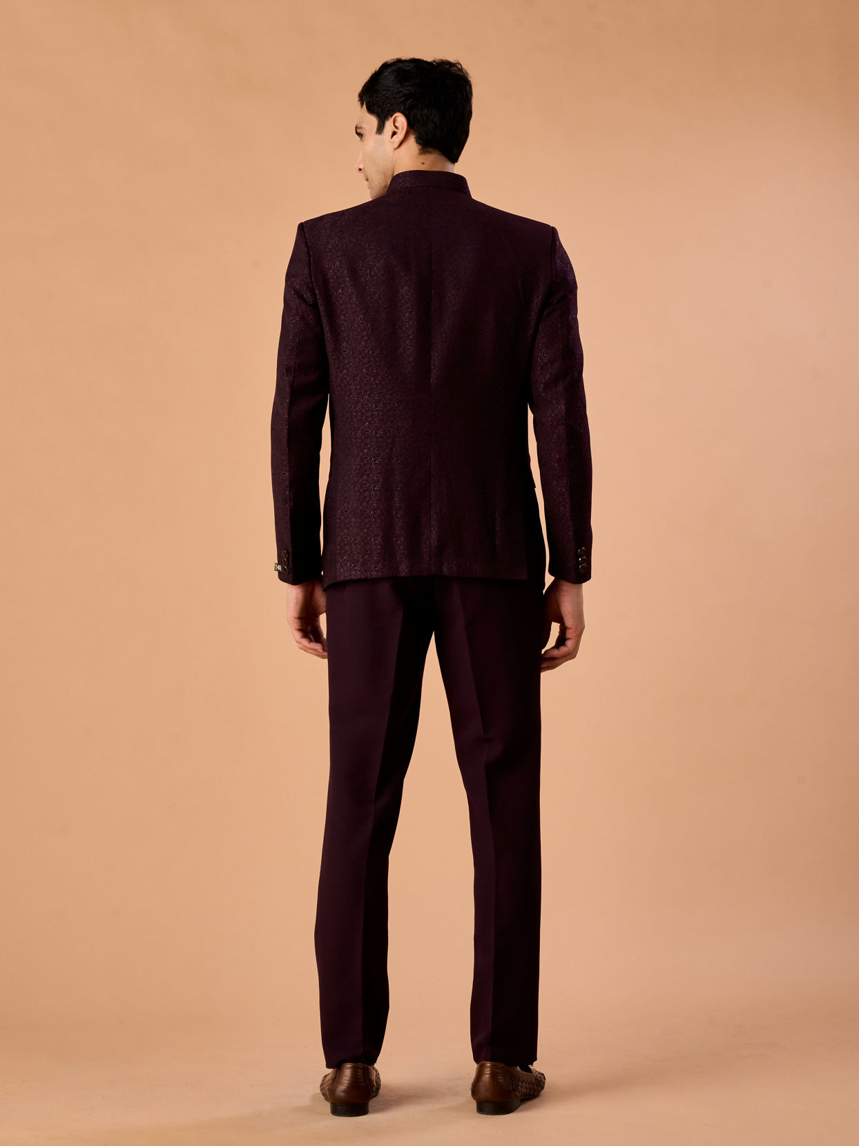 Manyavar Men Elegant Wine Jodhpuri Suit