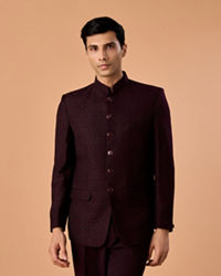 Manyavar Men Elegant Wine Jodhpuri Suit