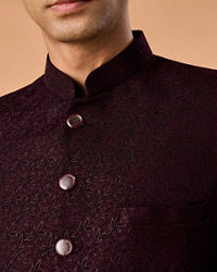 Manyavar Men Elegant Wine Jodhpuri Suit