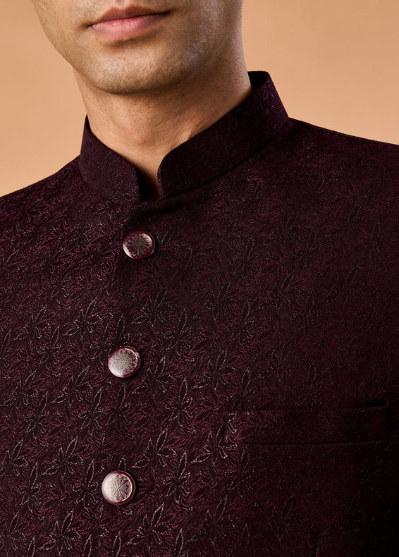 Manyavar Men Elegant Wine Jodhpuri Suit