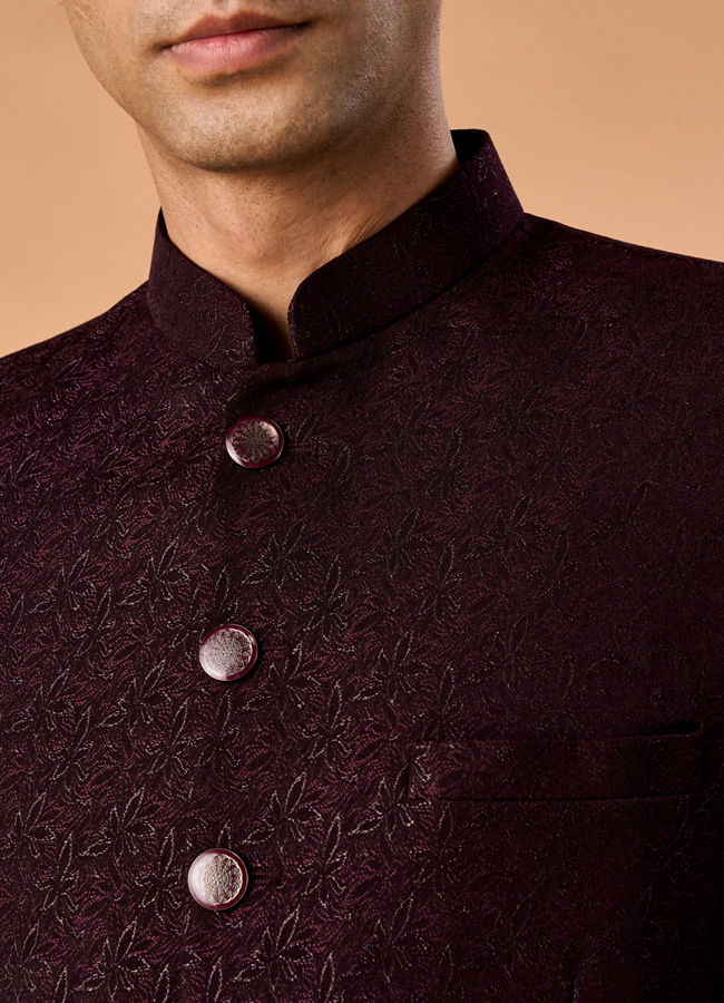 Manyavar Men Elegant Wine Jodhpuri Suit