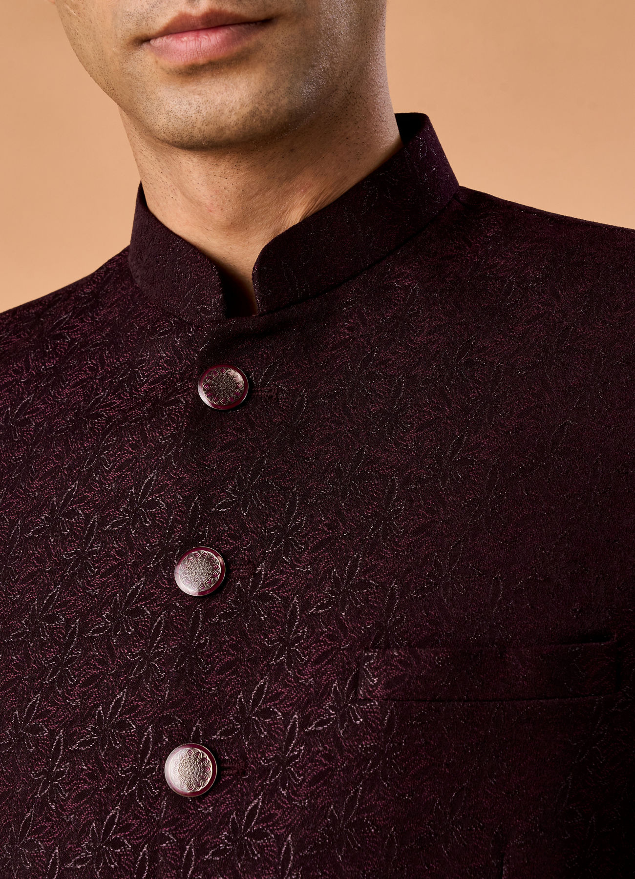Manyavar Men Elegant Wine Jodhpuri Suit