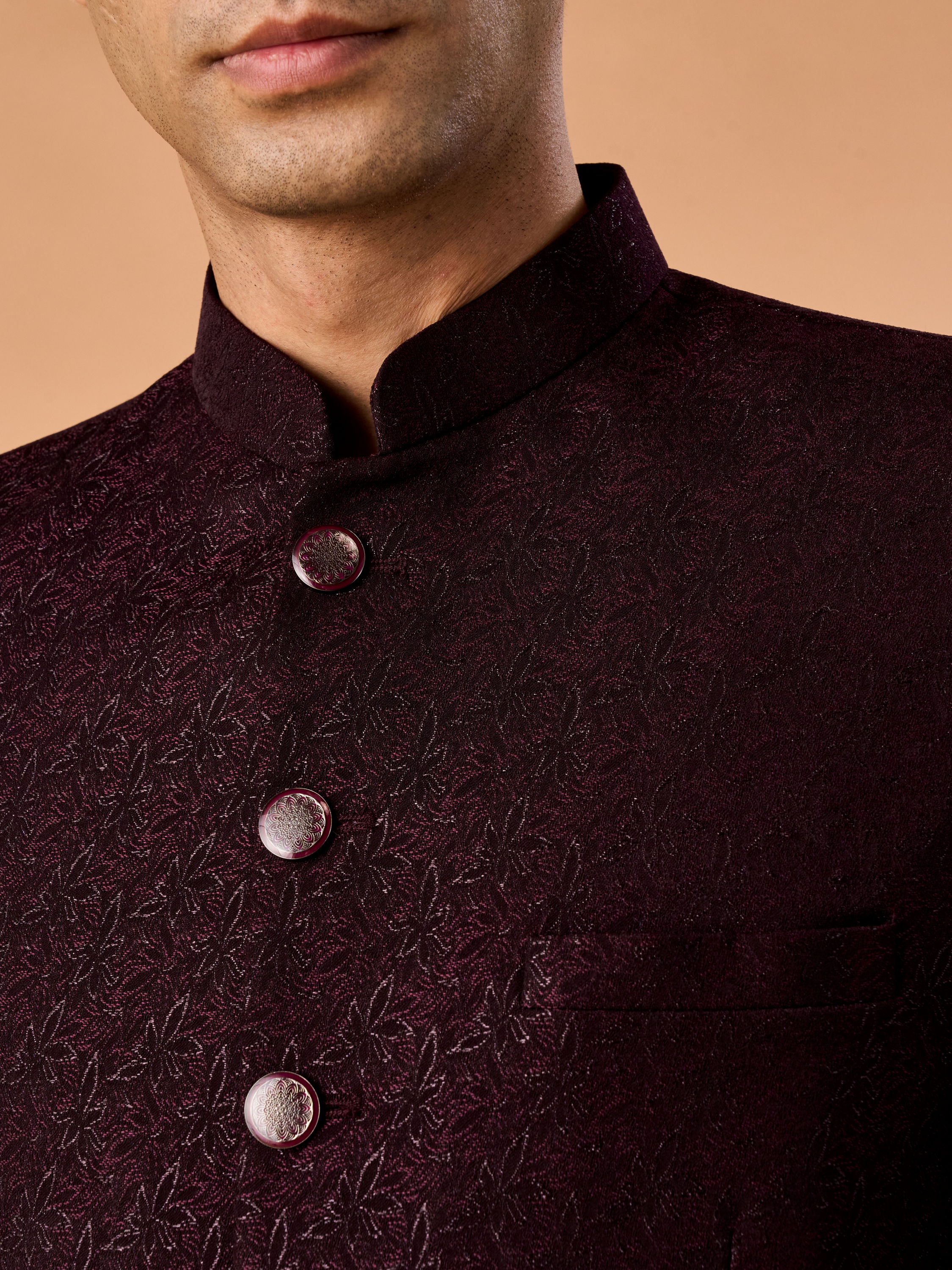 Manyavar Men Elegant Wine Jodhpuri Suit