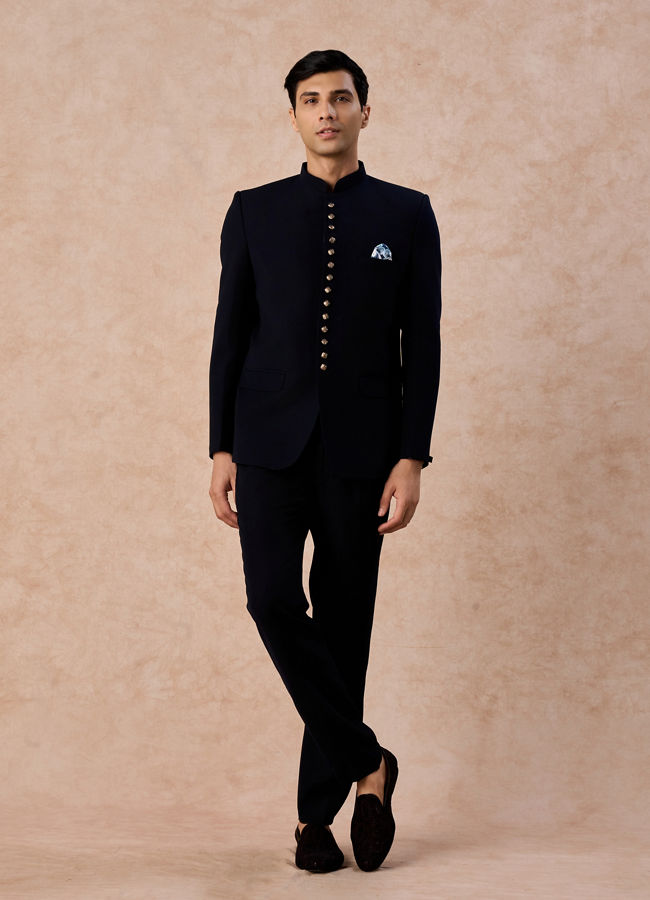Manyavar Men Classic Dark Blue Jodhpuri Suit