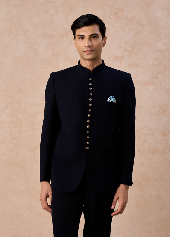 Manyavar Men Classic Dark Blue Jodhpuri Suit