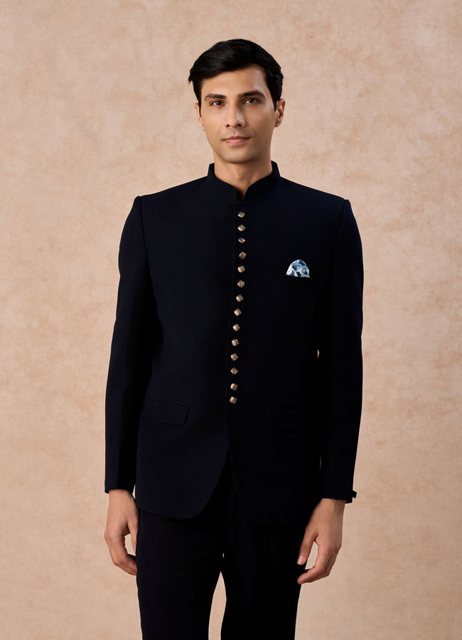 Manyavar Men Classic Dark Blue Jodhpuri Suit