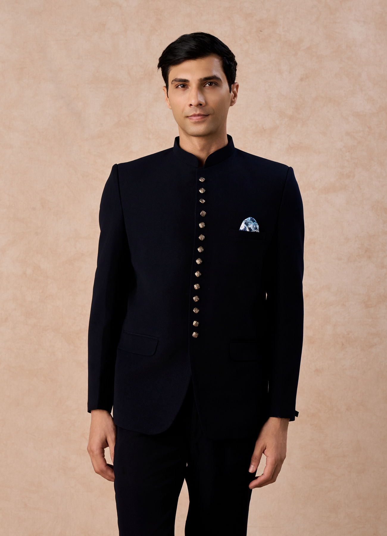 Manyavar Men Classic Dark Blue Jodhpuri Suit